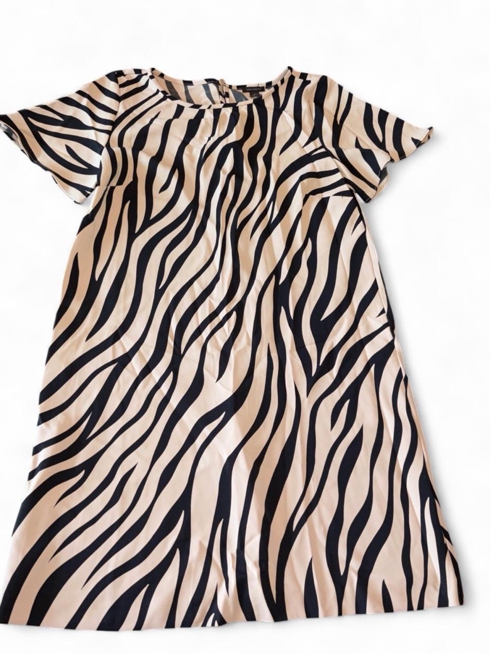 Zebra Print Short Sleeve Dress - Black & Cream